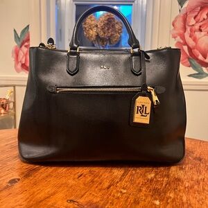 Ralph Lauren Black Leather Satchel with Gold Hardware